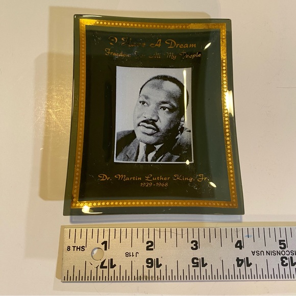 “I Have A Dream” Martin Luther King memorial trinket tray, vintage smoked glass - Picture 2 of 5